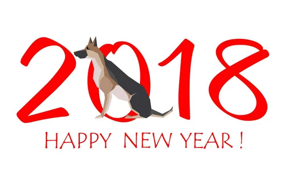 Groet kaart voor New Year 2018 met zitten herder Dog Duitse — Stockvector