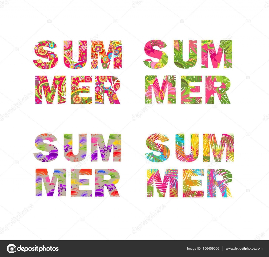Tshirt prints collection summer lettering with palm leaves, tropical