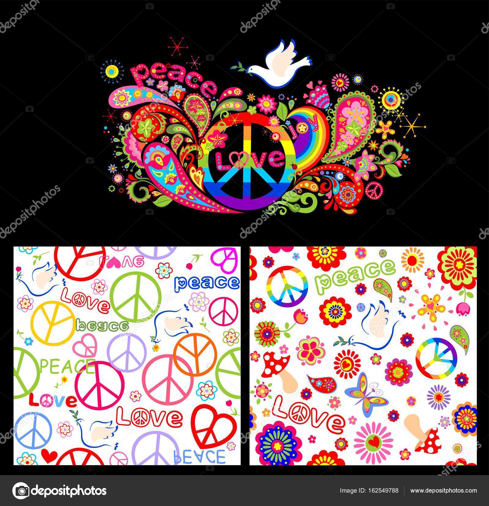 Poster colorato e carta da parati con i fiori astratti arcobaleno simbolo di pace