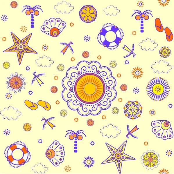 海洋の抽象的なパターンで面白い夏の装飾的な壁紙 — ストックベクタ
