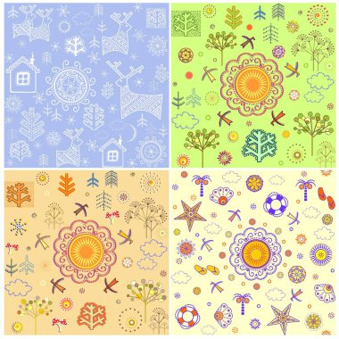 Mevsimlik dekoratif Özet duvar kağıtları. Bahar, yaz, sonbahar ve kış tasarım için çeşitleme