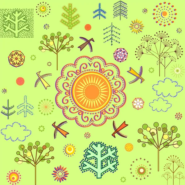 Childish spring wallpaper with abstract retro pattern — Stock Vector