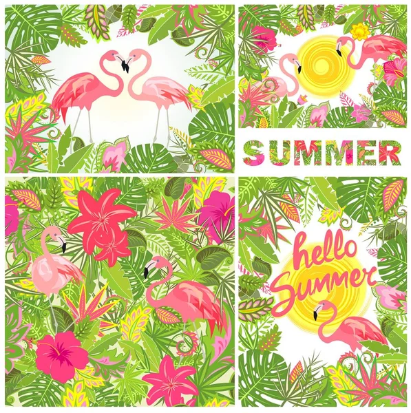 Egzotik çiçekler ve flamingo tropikal yazlık tasarımı