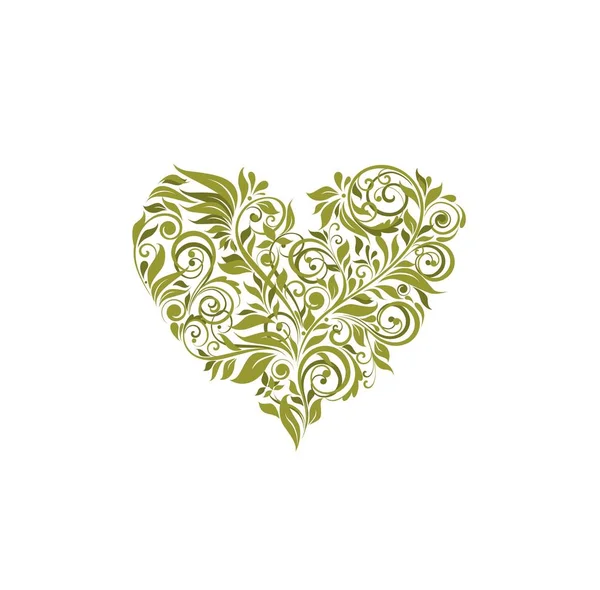 Floral Olive Heart Shape White Background — Stock Vector
