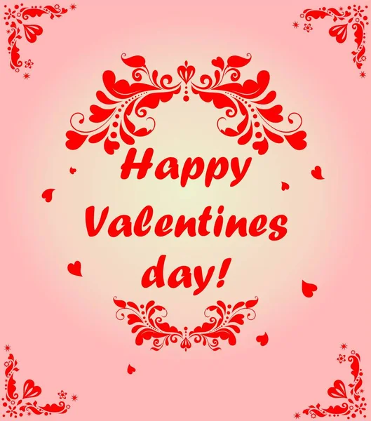 Открытки День Святого Валентина Красными Цветочными Границами Сердечками — стоковый вектор