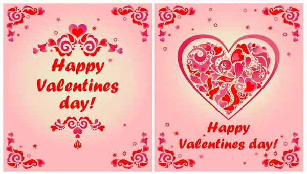 Вітальні Листівки День Святого Валентина Червоними Квітковими Декоративними Кордонами Формою — стоковий вектор