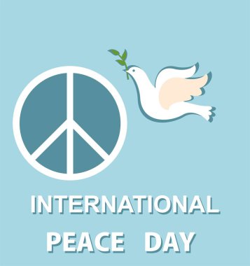 Kağıt ile pastel mavi tebrik kartı güvercin ve barış sembolü Uluslararası Barış günü için kesmek.