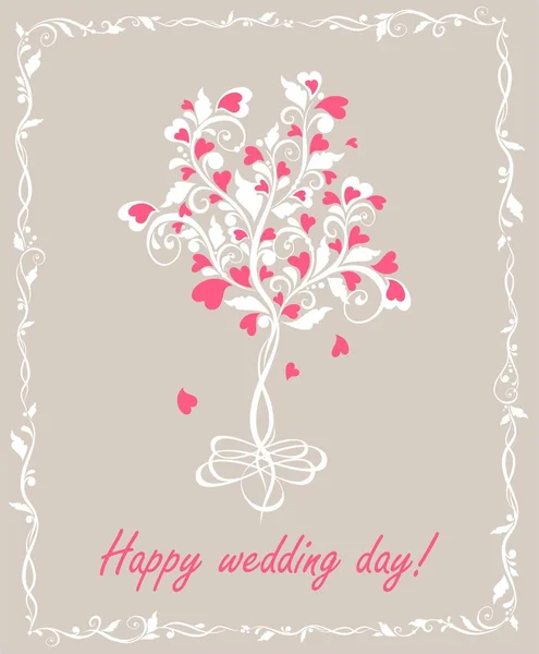 Salutation Mariage Pastel Avec Bel Arbre Blanc Avec Des Cœurs — Image vectorielle