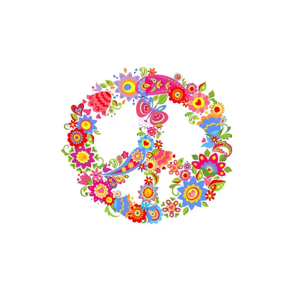 和平花象征与滑稽多彩的抽象花和佩斯利 — 图库矢量图片