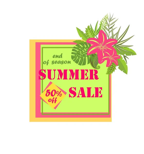Desconto Rótulo Abstrato Para Venda Verão Com Lírio Rosa Tropical —  Vetores de Stock