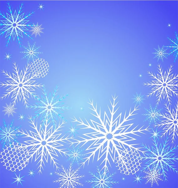 Magic Winter Blue Background Snowflakes Lacy Decoration Christmas Greetings — Stock Vector