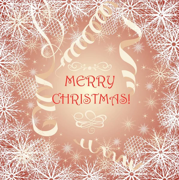 Різдвяна Магія Вітання Золотої Листівки Сніжинками Паперовим Стримером — стоковий вектор