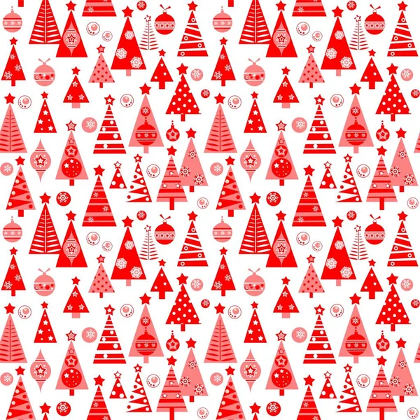 Seamless Wallpaper Christmas Decorative Red Trees — Stock Vector