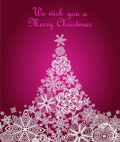 为寒假制作紫色贺卡 用漂亮的圣诞树和手工制作的雪花 — 图库矢量图片