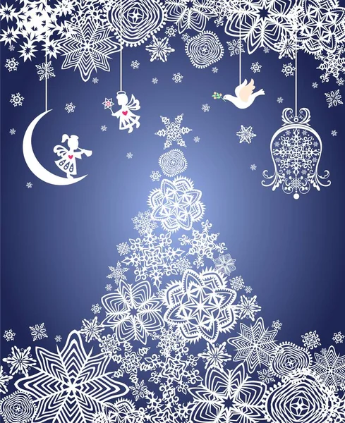 Craft Cool Blue Greeting Card Winter Holiday Decorative Border Christmas — Stock Vector