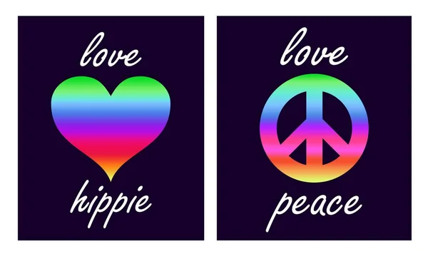 Camisa Imprime Variación Con Forma Corazón Colorido Símbolo Paz Hippie — Archivo Imágenes Vectoriales