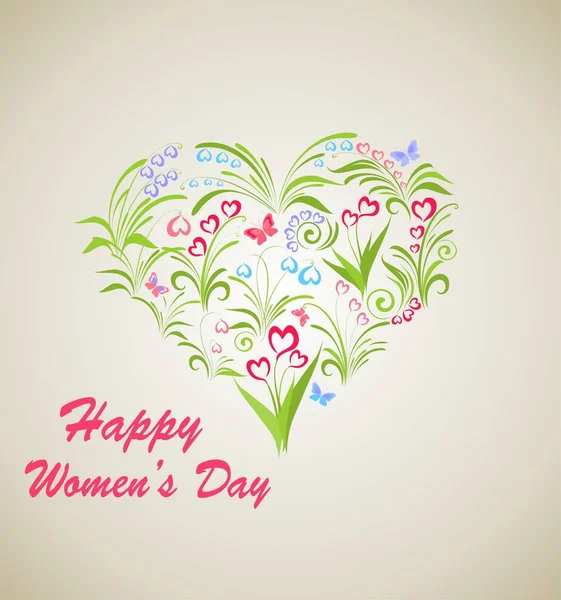 Kartka Wiosennymi Kwiatami Kształcie Serca Międzynarodowy Dzień Kobiet Marca — Wektor stockowy