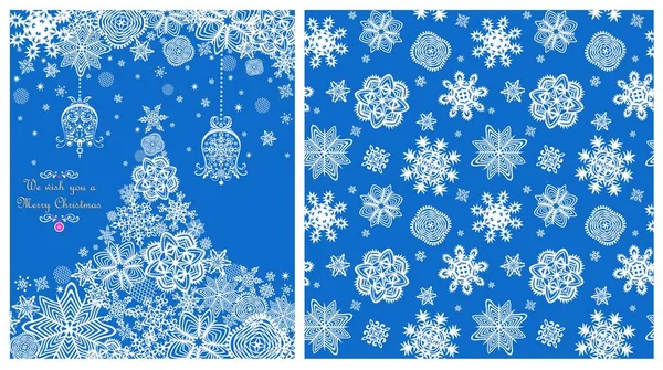 Weihnachtsdesign Mit Blauer Nahtloser Tapete Und Bastelgrußkarte Für Den Winterurlaub — Stockvektor