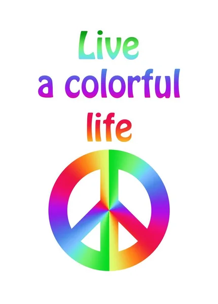 Renkli Hippi Barış Sembolü Spektrumlu Tişört Baskısı Beyaz Arka Planda — Stok Vektör