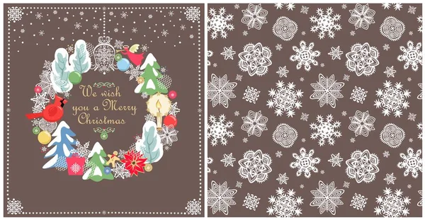 Diseño Vintage Navidad Con Corte Papel Artesanal Corona Colgante Con — Archivo Imágenes Vectoriales