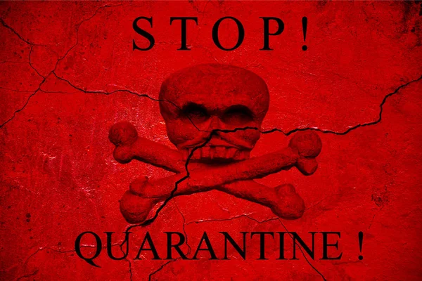 Quarantine warning banner on old healed wall. oronavirus in China — Stock Photo, Image