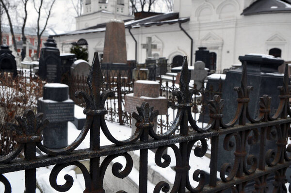 Donskoy monastery in Moscow in winter, an ancient necropolis.