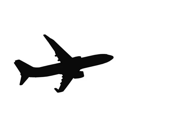 Kontúr Egy Repülő Modern Utasszállító Repülőgép Sziluettje Elszigetelten Fekete Háttérrel — Stock Fotó
