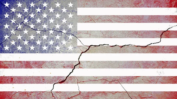Contouren Van Amerikaanse Nationale Vlag Een Gebarsten Muur Vijandelijkheden Vlakke — Stockfoto