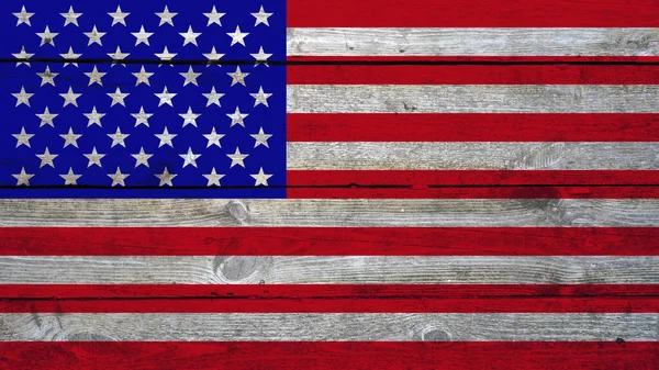 破木墙上美国国旗的轮廓 平整的纹理 — 图库照片