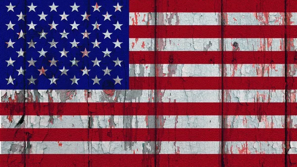破木墙上美国国旗的轮廓 平整的纹理 — 图库照片