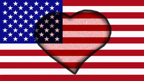 美利坚合众国国旗上刻有心脏的符号 爱国主义 — 图库照片