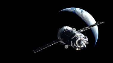 Russian manned spacecraft in orbit around the Earth. At dawn. Elements of this image furnished by NASA. clipart