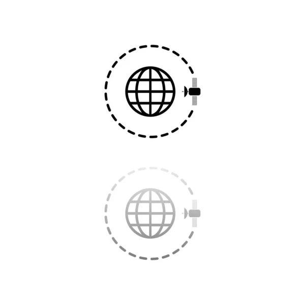 Globo símbolo con los satélites icono plano — Archivo Imágenes Vectoriales