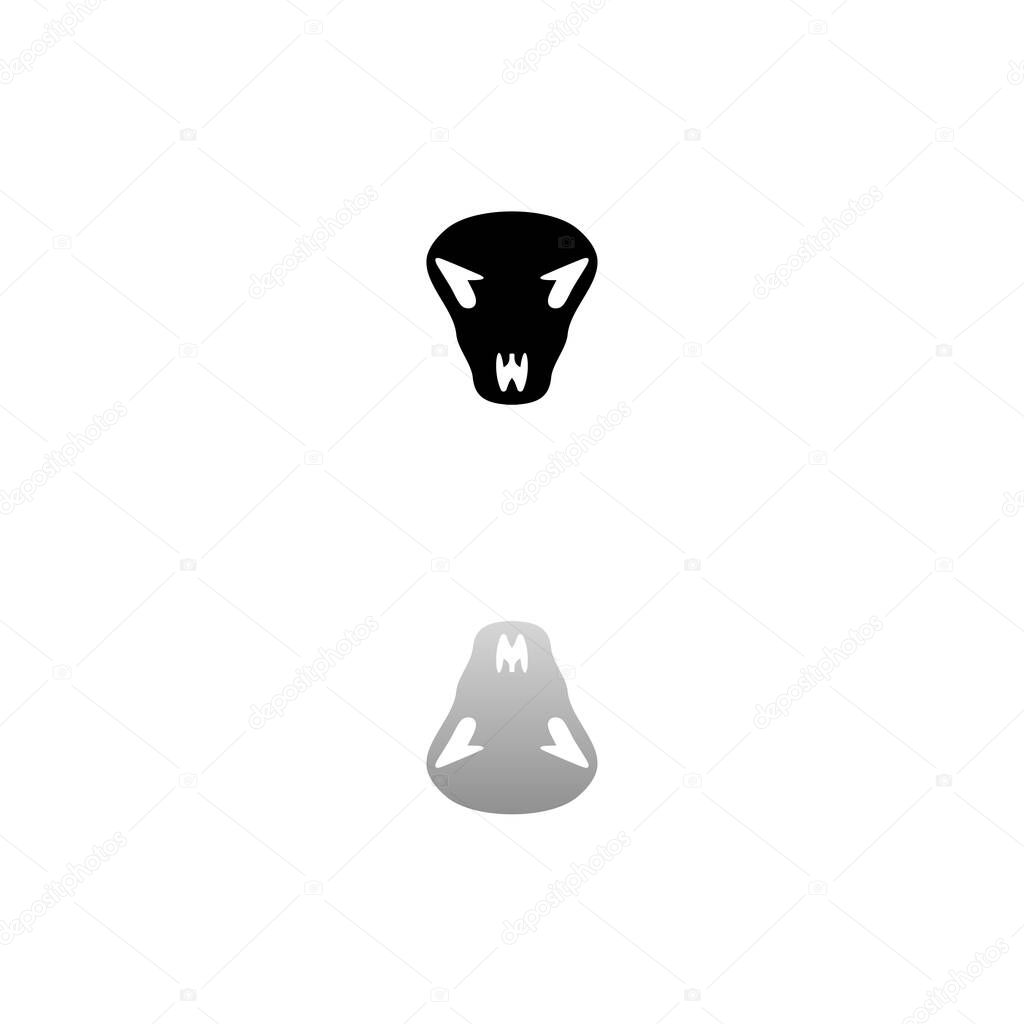 Cow skull. Black symbol on white background. Simple illustration. Flat Vector Icon. Mirror Reflection Shadow. Can be used in logo, web, mobile and UI UX project