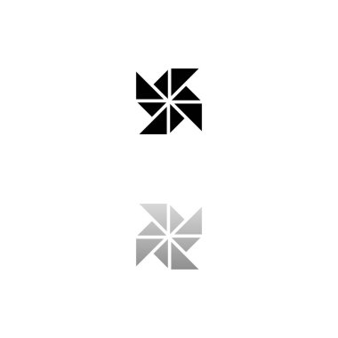 Kağıt değirmeni. Beyaz arka planda siyah bir sembol. Basit bir illüstrasyon. Düz Vektör Simgesi. Ayna yansıması Gölgesi. Logo, web, mobil ve UI UX projelerinde kullanılabilir