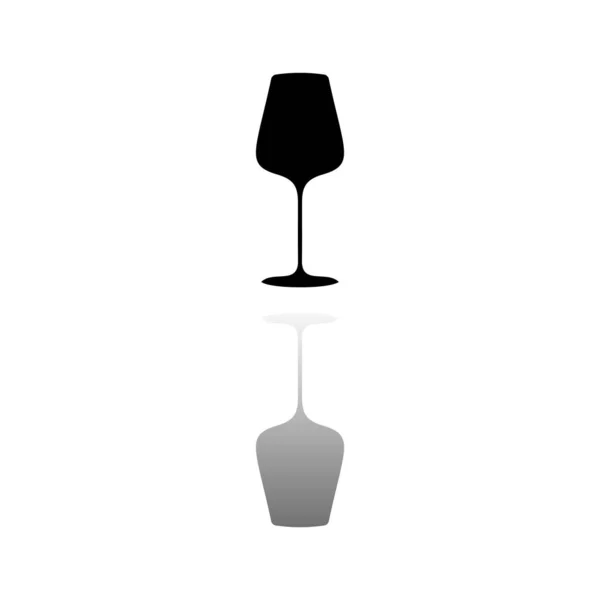 酒杯杯的葡萄酒或香槟 白色背景上的黑色符号 简单的例证 平面向量Icon 镜像反射阴影 可用于标识 移动和Ui Ux项目 — 图库矢量图片