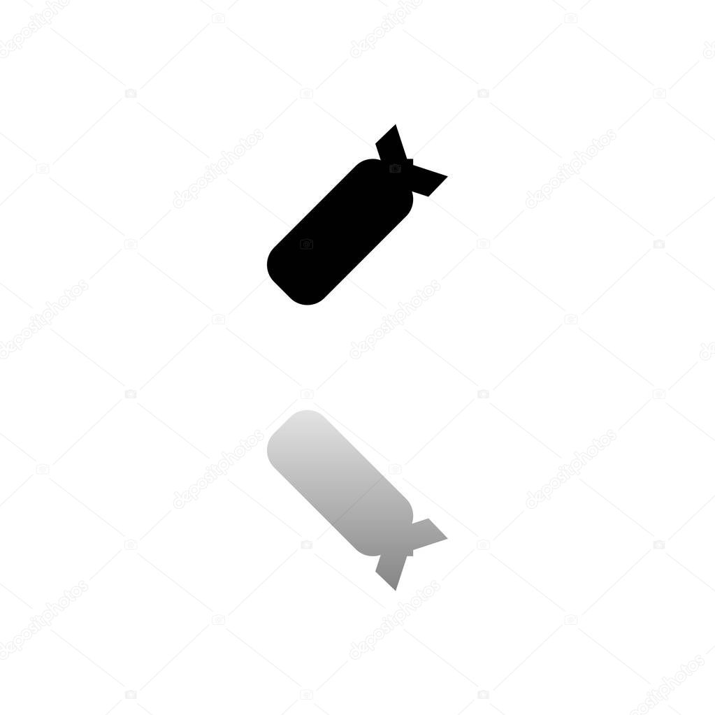 Air Bomb. Black symbol on white background. Simple illustration. Flat Vector Icon. Mirror Reflection Shadow. Can be used in logo, web, mobile and UI UX project