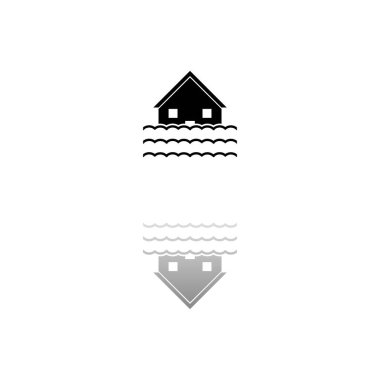 Su baskını. Beyaz arka planda siyah bir sembol. Basit bir illüstrasyon. Düz Vektör Simgesi. Ayna yansıması Gölgesi. Logo, web, mobil ve UI UX projelerinde kullanılabilir