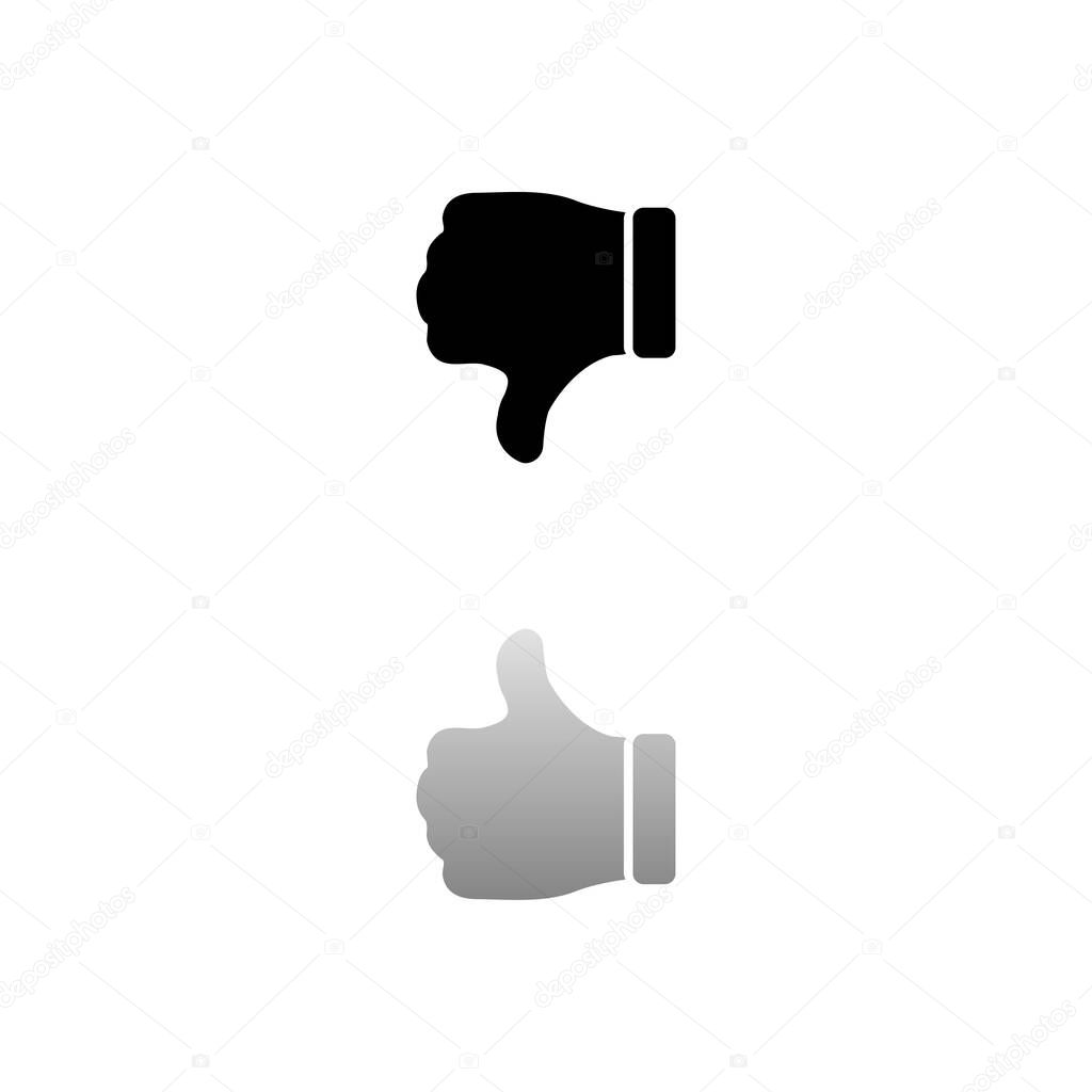 Dislike, Hand Thumb Down. Black symbol on white background. Simple illustration. Flat Vector Icon. Mirror Reflection Shadow. Can be used in logo, web, mobile and UI UX project