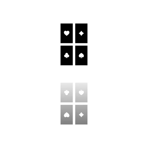 游戏卡 白色背景上的黑色符号 简单的例证 平面向量Icon 镜像反射阴影 可用于标识 移动和Ui Ux项目 — 图库矢量图片