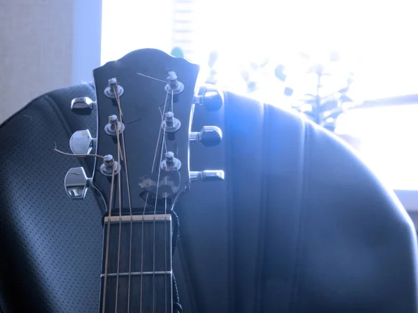 Pescoço Guitarra Com Cordas Perto — Fotografia de Stock