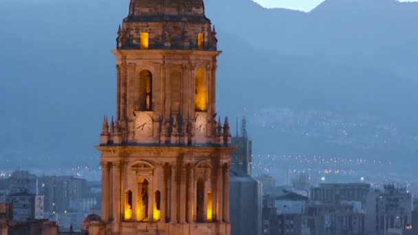 Belltower panoramic Cathedral Malaga Spain — Stock Video