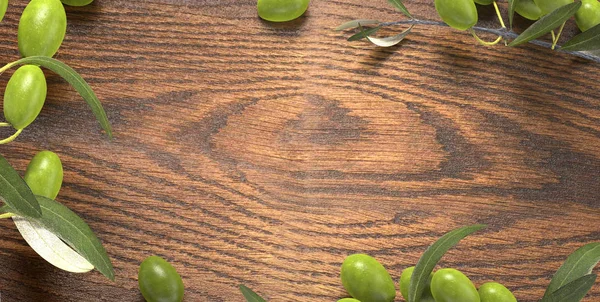 Κλαδιά ελιάς σε ένα ξύλινο τραπέζι — Φωτογραφία Αρχείου