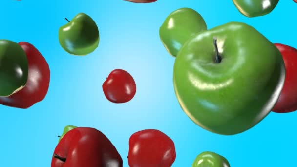 Groene en rode appels vallen Slowmotion — Stockvideo