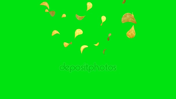 Kartoffelchips fallen auf grünen Bildschirm — Stockvideo