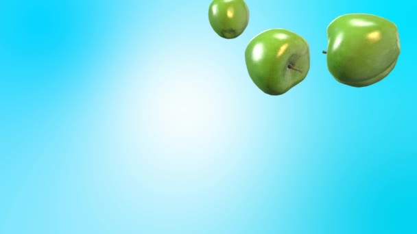 Зеленые яблоки падают замедленной съемки — стоковое видео