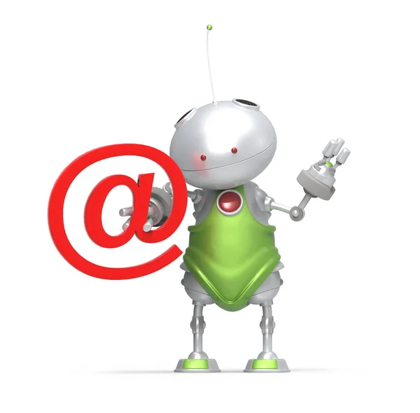 Robot con correo electrónico @ signo, blanco aislado —  Fotos de Stock