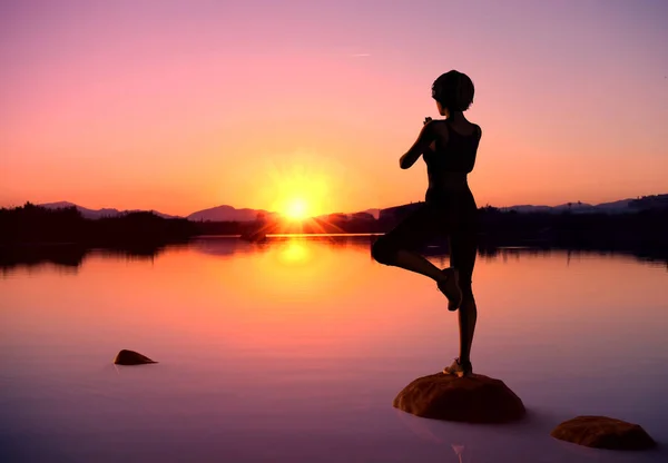Menina fazendo ioga ao pôr do sol — Fotografia de Stock