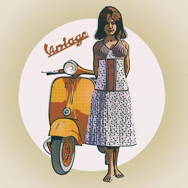 Kobieta i motocykl symbol włoski vintage — Zdjęcie stockowe