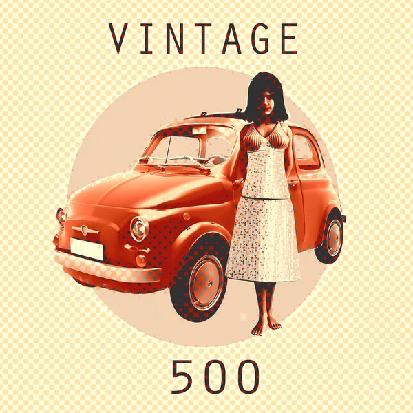 Mulher e carro vintage símbolo italiano — Fotografia de Stock